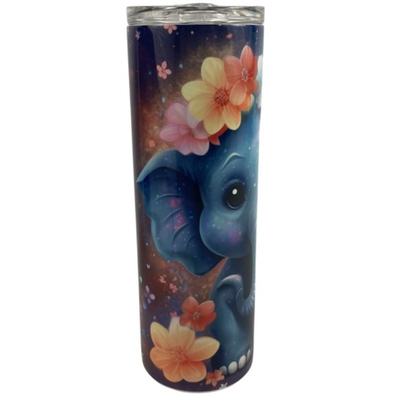 Skinny Tumbler 20oz Neon Elephant and Flowers Stainless-Steel Insulated - Picture 5 of 9